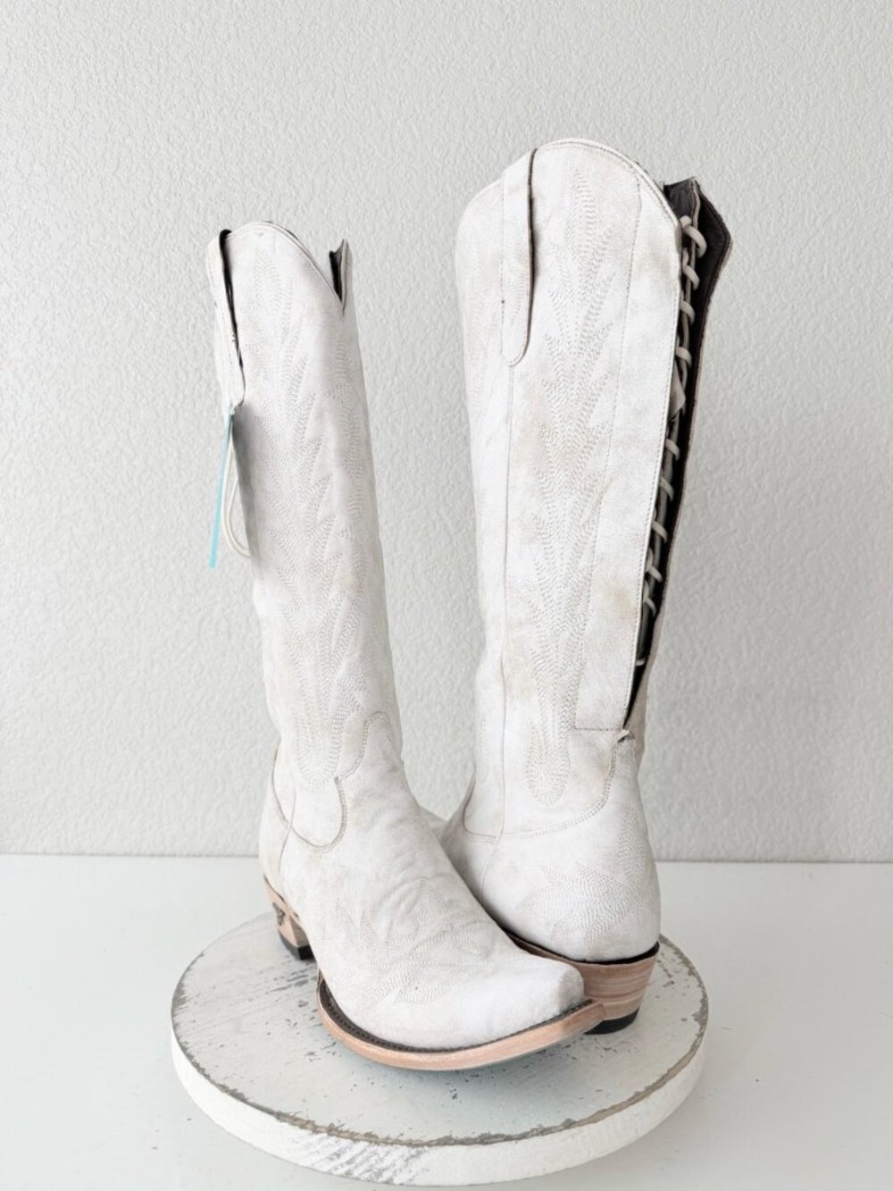 Lane Boots LEXINGTON Knee High Cowboy Boots White Western Cowgirl Lace Up 11